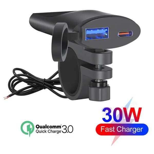 Salida USB para motocicleta, interruptor automático DC 12V-24V, cargador para motocicleta, adaptador de cargador USB tipo C PD para cámara Digital y teléfono