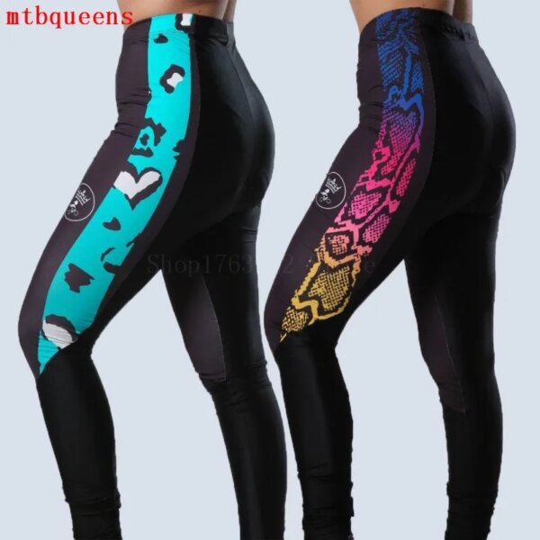 Mtbqueens-pantalones de Ciclismo con relleno de Gel para mujer, ropa larga con estampado de leopardo, Bretelle, Calcas de Ciclismo femeninas, 2022