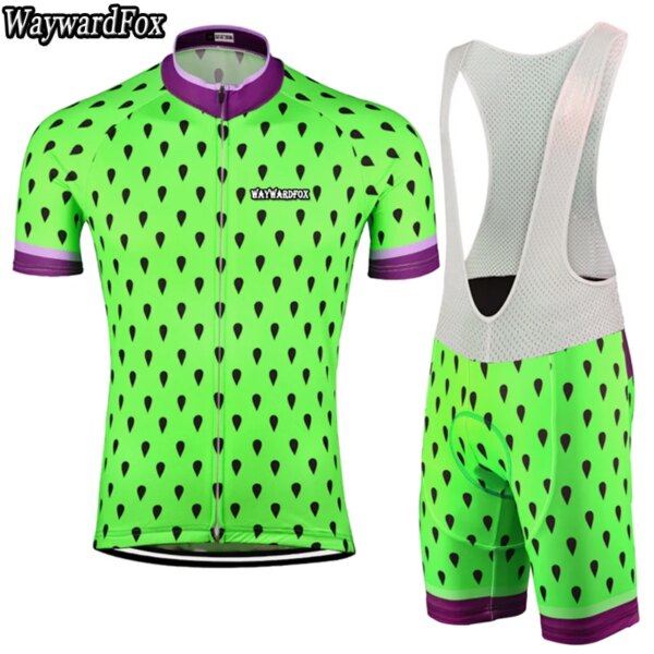 NUEVOS conjuntos de camisetas de ciclismo verdes para hombre, ropa corta para bicicleta, kit de ropa para ciclismo, pantalones cortos con pechera, almohadilla de gel, se puede mezclar en tamaño