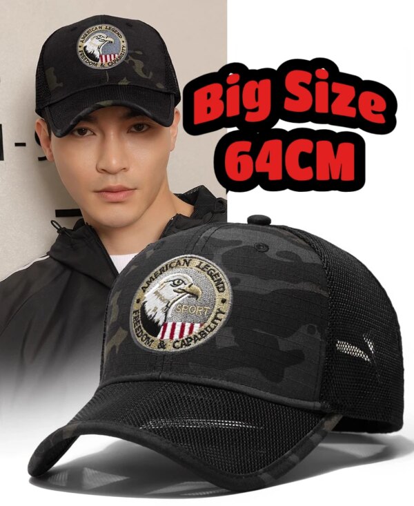 NUEVA XL Big Head Man Gorra de béisbol de malla de talla grande para adultos al aire libre Camo Sun Hat Gorras deportivas Snapback Gorras de camionero para papá Tamaño grande 64 cm