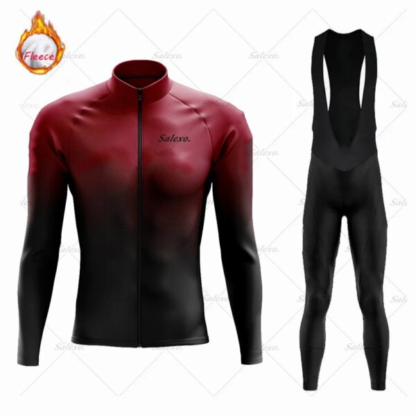 Conjunto de ropa de ciclismo térmica y polar para hombre, Jersey deportivo de manga larga, pantalones con pechera, invierno, 2023