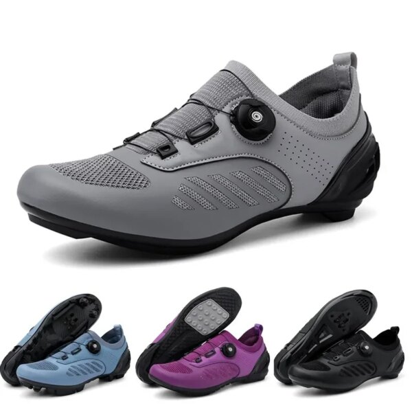 Nuevos zapatos de bloqueo de ciclismo a la moda, zapatos de ciclismo de carretera con perilla de malla, zapatos de bloqueo profesionales para bicicleta grande para hombres