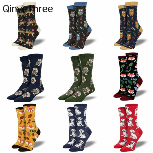 Calcetines con dibujos divertidos de perros y búhos, ropa informal de algodón suave, patineta Hipster, regalo de Navidad, Sokken, envío directo