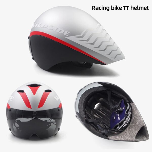 Casco de bicicleta de carretera PC+EPS para aerodinámica, casco de bicicleta de carreras para hombre con lente magnética, casco de ciclismo femenino moldeado integralmente