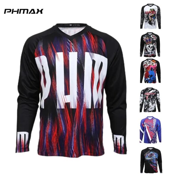 PHMAX Camiseta de manga larga MTB Road Mountain Bike ciclismo Jersey transpirable de secado rápido DH Motocross ropa deportiva sudadera de carreras