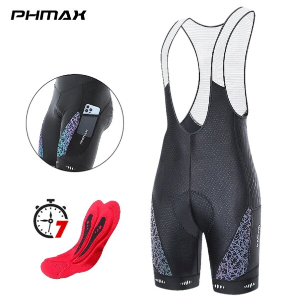 PHMAX-pantalones cortos con pechera para ciclismo para hombre, transpirables, pantalones cortos con pechera para bicicleta de montaña, pantalones cortos de ciclismo con relleno de esponja, medias con bolsillos