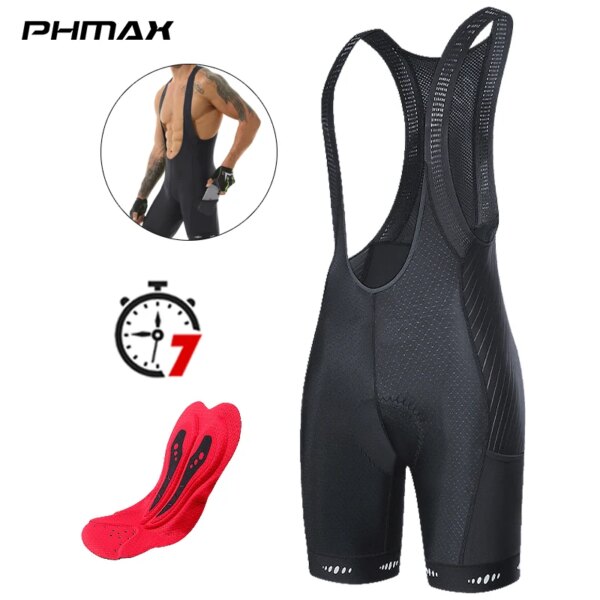 PHMAX pantalones cortos de ciclismo para hombre, pantalones cortos con pechera para bicicleta transpirables de verano, pantalones cortos de ciclismo de montaña, medias con pechera acolchadas de esponja para bicicleta