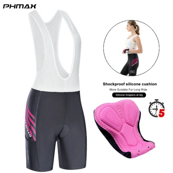 PHMAX-pantalones cortos con pechera para ciclismo para mujer, pantalones cortos acolchados con esponja a prueba de golpes, pantalones cortos para bicicleta de montaña con bolsillos, medias con pechera para bicicleta de verano