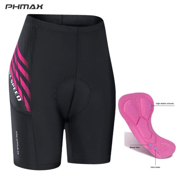PHMAX-pantalones cortos de ciclismo para mujer, medias medias de secado rápido para bicicleta de montaña con bolsillos, pantalones cortos acolchados de Gel 5D para verano