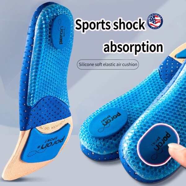 PORON silicona suave elástico cojín de aire plantillas deportivas ortopédicas absorción de impacto transpirable soporte de arco almohadillas de suela de zapato para correr