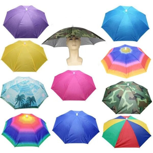 Sombrero paraguas de lluvia portátil, gorra plegable para pesca al aire libre, impermeable, Protector UV, sombreros de acampada, sombreros para la cabeza de playa