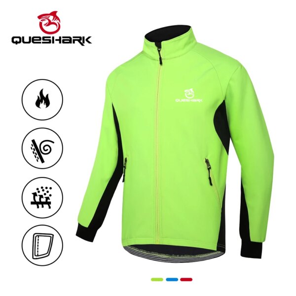 QUESHARK hombres otoño invierno cálido polar manga larga ciclismo chaqueta a prueba de viento impermeable cortavientos térmico bicicleta Jersey abrigo