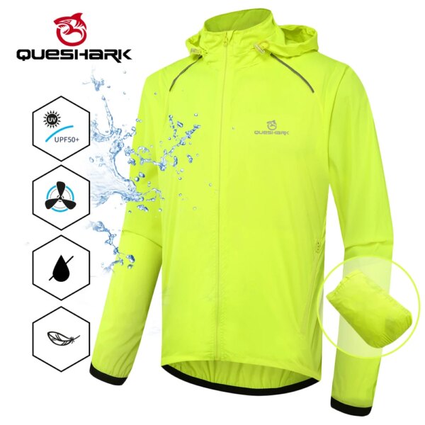 QUESHARK hombres ultraligero a prueba de viento impermeable chaqueta de ciclismo MTB bicicleta de manga larga cortavientos bicicleta de carretera abrigo Jersey plegable