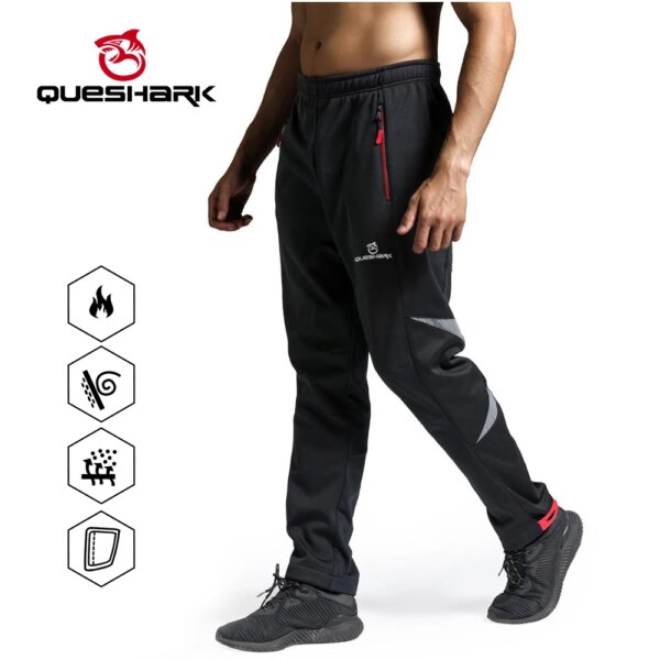 QUESHARK-pantalones de ciclismo reflectantes impermeables y polares cálidos para hombre, pantalones térmicos para deportes de equitación, pantalones para bicicleta de montaña y carretera