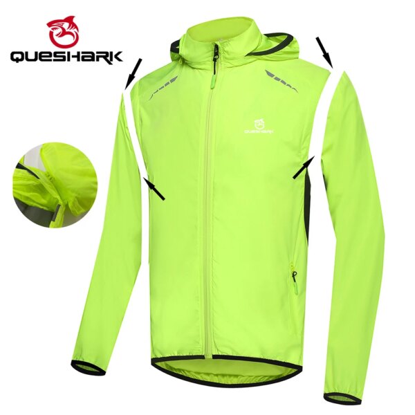 QUESHARK-Chaqueta de ciclismo reflectante ultraligera para hombre, cortavientos de manga larga para bicicleta de montaña, chaleco sin mangas, abrigo para bicicleta