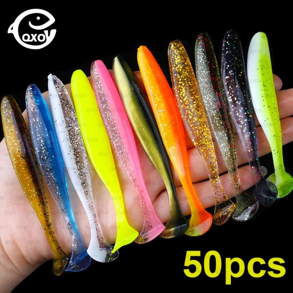 QXO 50 unids/lote 7cm 10cm señuelo suave Shad Wobbler cebo de silicona gusano de mar Swimbait Streamer señuelo de silicona Spinnerbait Accesorios