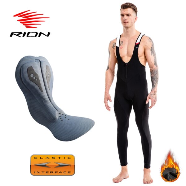 RION-pantalones con tirantes de ciclismo para hombre, ropa para bicicleta de montaña, medias con interfaz elástica, pantalones térmicos de lana para motocicleta de larga distancia