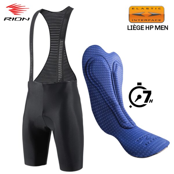 RION-pantalones cortos con pechera para ciclismo para hombre, mallas para bicicleta de montaña, MTB, sin costuras, ropa acolchada para bicicleta, interfaz elástica de larga distancia 7H