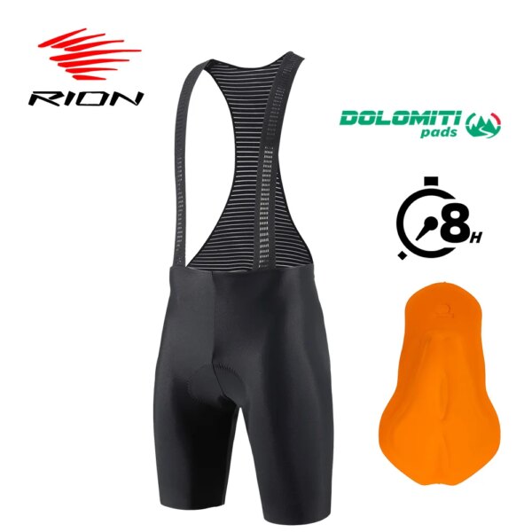 RION-pantalones cortos con pechera para ciclismo para hombre, mallas para bicicleta de montaña, ropa de montar sin costuras, almohadilla Dolomiti de larga distancia, verano