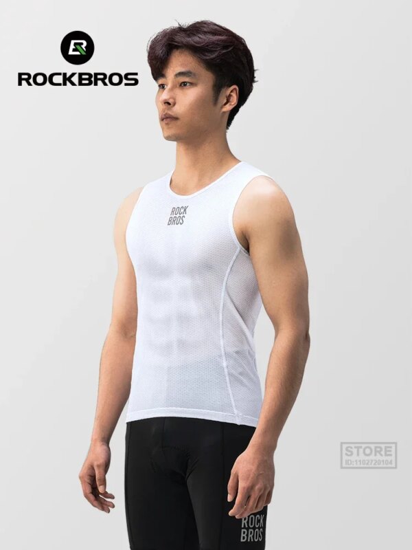 ROCKBROS-Chaleco de bicicleta transpirable para hombre, camiseta interior corta sin mangas, cortavientos, ropa interior de malla elástica de secado rápido