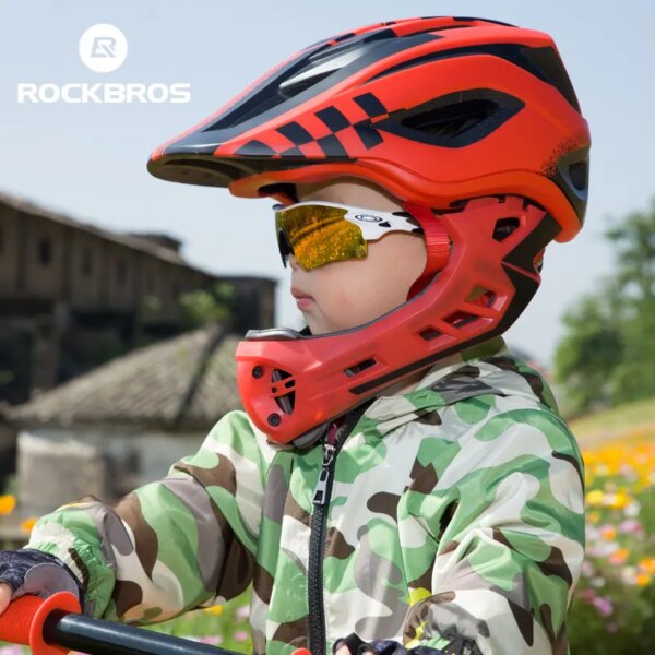 ROCKBROS-casco de ciclismo para niños, casco de cobertura completa para niños, EPS, paralelo, 2 en 1, cascos de seguridad deportivos