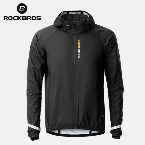 ROCKBROS-impermeable para ciclismo para hombre, chaqueta impermeable ligera y transpirable de secado rápido, chaqueta con capucha plegable, ropa de ciclismo al aire libre