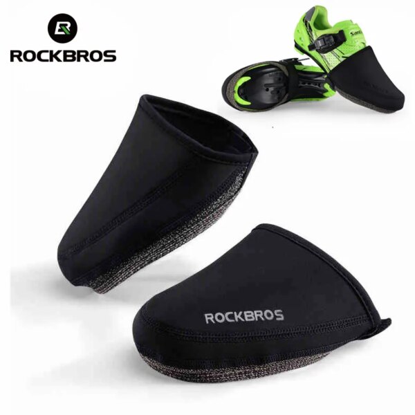 ROCKBROS-cubierta para zapatos de ciclismo, resistente al viento, tela resistente a la abrasión, mantiene el calor, medio cubrezapatos, cubiertas para zapatos de bicicleta de montaña y carretera, color negro