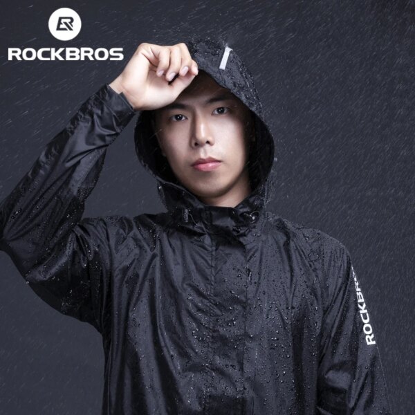 ROCKBROS-Chaqueta impermeable para ciclismo, impermeable reflectante transpirable con capucha, cortavientos deportivo impermeable para exteriores