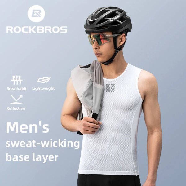 ROCKBROS Chaleco de bicicleta para hombre, chalecos transpirables de verano para correr, sin mangas para gimnasio, ejercicio, malla, camiseta interior de Ciclismo de Carretera de secado rápido