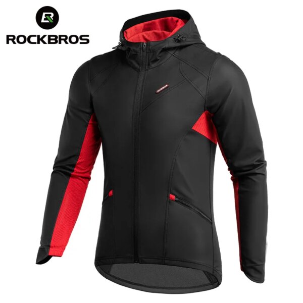 ROCKBROS-Chaquetas térmicas de lana para bicicleta, chaqueta reflectante a prueba de viento para mantener el calor, con capucha, para deportes de invierno, abrigo superior para ciclismo de montaña y carretera