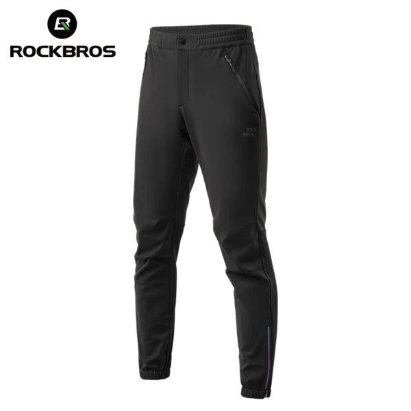 ROCKBROS-pantalones de ciclismo para hombre, pantalón largo térmico a prueba de viento, de lana, para deportes al aire libre, Ciclismo de Carretera de montaña, invierno