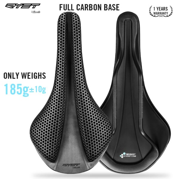 RYET-sillín de carbono con estampado 3D, ultraligero, 185g, 7x9, asientos para bicicleta para hombres y mujeres, triatlón, carretera, MTB, montaña, grava, piezas de ciclismo