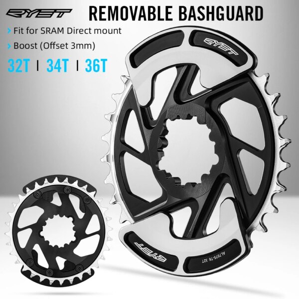 RYET plato ancho y angosto MTB Boost Offset 3mm 32T/34T/36T rueda dentada de montaña Bashguard para ciclismo de montaje directo Sram Shiomano