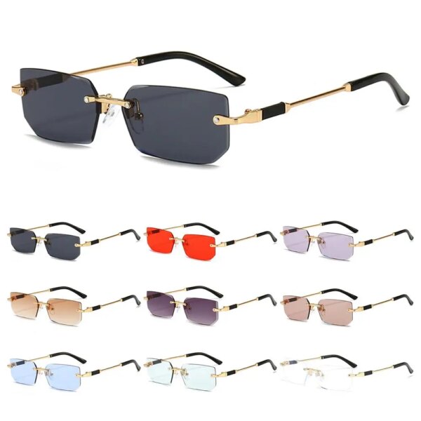 Gafas de sol sin montura para mujeres y hombres, gafas de sol rectangulares sin marco de moda, gafas de sol retro, gafas de viaje de verano UV400