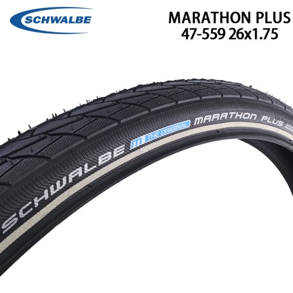 SCHWALBE 26 pulgadas Marathon Plus 47-559 26x1,75 bicicleta de montaña de carretera 7 niveles SmartGuard 45-70PSI neumáticos de bicicleta réflex negros piezas de ciclismo