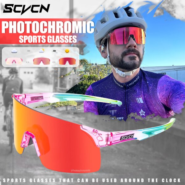 SCVCN gafas de sol fotocromáticas rojas para ciclismo, gafas azules para deportes al aire libre, gafas de pesca para hombre MTB, gafas para bicicleta