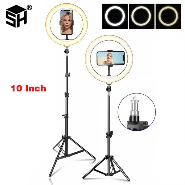 Anillo de luz SH de 26cm y 10 pulgadas con soporte para trípode, lámpara Led para Selfie con carga Usb, luz de fotografía regulable para estudio de fotografía