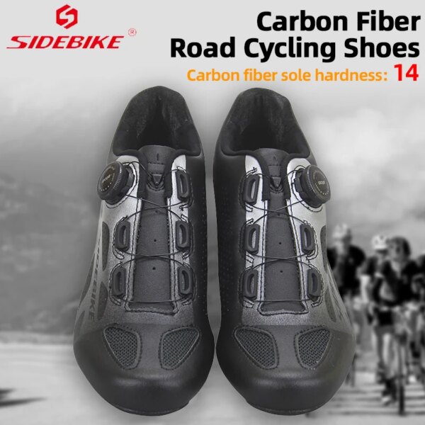 SIDEBIKE-zapatilla de ciclismo de carretera para hombre, calzado deportivo con suela de fibra de carbono, pedales planos de carreras ligeros, equipo de ciclismo