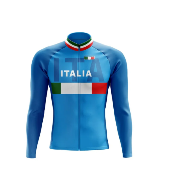 PRIMAVERA VERANO 2024 EQUIPO NACIONAL DE ITALIA AZUL SÓLO JERSEY DE CICLISMO DE MANGA LARGA ROPA DE CICLISMO TALLA XS-4XL