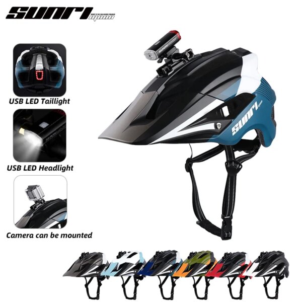 SUNRIMOON Casco Ciclismo Multi Colores Bicicleta de Carretera Capacete MTB USB Luz Led Casco de Bicicleta con Visera para Hombre Mujer 54-61cm