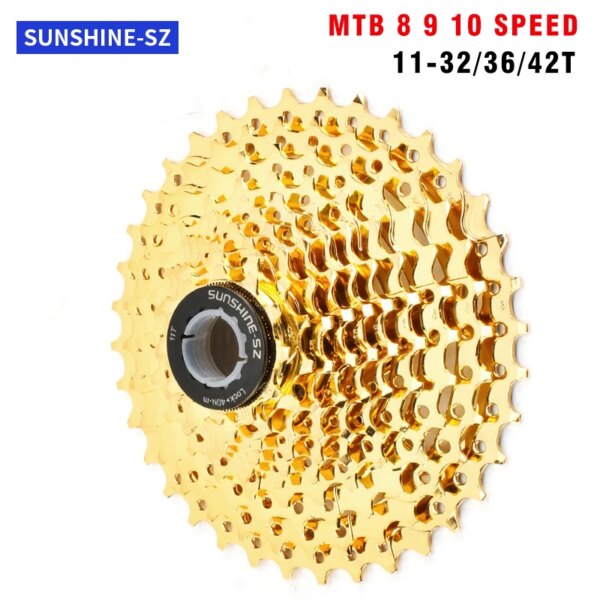 SUNSHINE-Cassette para bicicleta, sistema Hyper Glide de 8/9/10 velocidades para Shimano/SRAM 11-32 36 42T, piñón libre para ciclismo de montaña