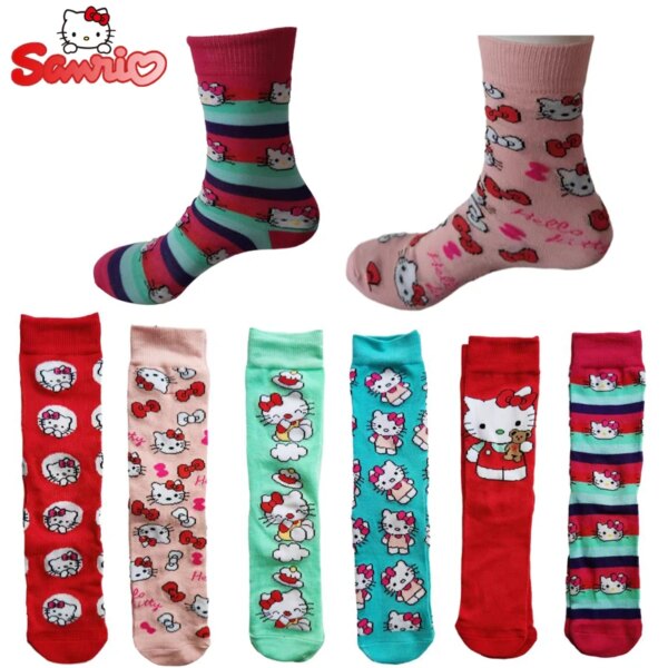 Sanrio Hello Kitty calcetines de Anime personalidad dibujos animados calcetines largos estampados para niña transpirable lindo calcetines para montar en monopatín calcetines de algodón regalos