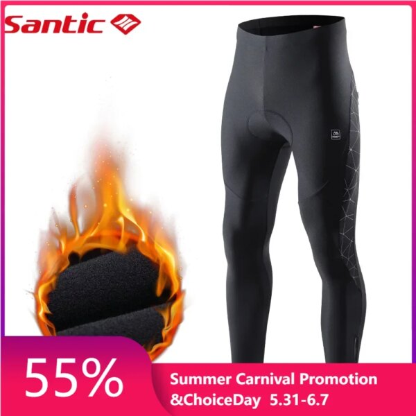 Pantalones de ciclismo Santic para hombre, pantalones largos de invierno para mantener el calor, pantalones para bicicleta MTB, pantalones reflectantes para deportes al aire libre K7MB018