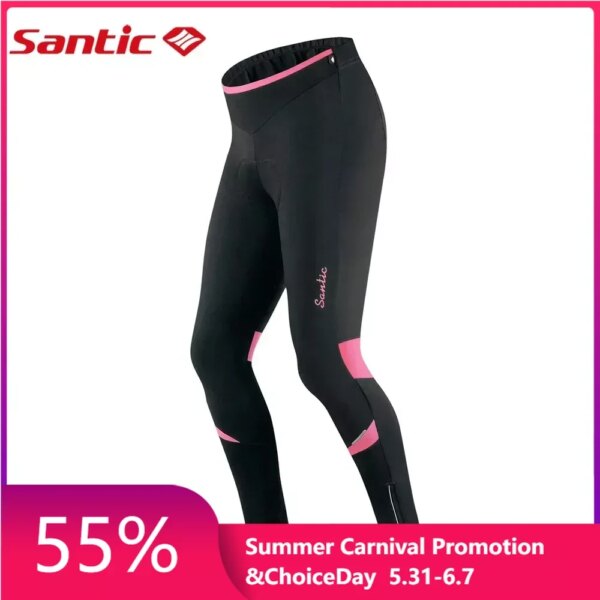 Santic Pantalones Ciclismo Mujer con Acolchado 4D Mallas Polares Bicicleta Reflectantes MTB Bike Térmicos