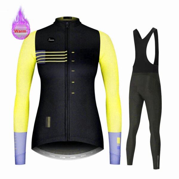 Equipo de España mujer invierno térmico polar Ciclismo Jersey conjunto señora Ropa Maillot Ciclismo Hombre manga larga Ropa para bicicleta de montaña