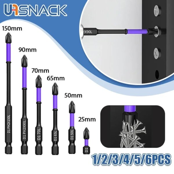 Fuerte cabezal magnético D1 antigolpes, puntas de impacto antideslizantes de alta dureza, Destornillador de estrella, juego de destornilladores de 25/50/65/70/90mm