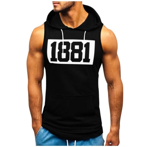 Chaleco con capucha de verano para hombre, Fitness, estampado de letras musculares, sin mangas, con capucha, bolsillo para culturismo, camisetas de secado apretado, ropa de gimnasio