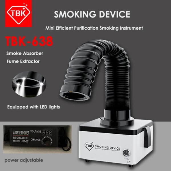 TBK-638 Mini instrumento de purificación eficiente para fumar, soldador de hierro, Extractor de humo ESD con luz LED de 110V/220V