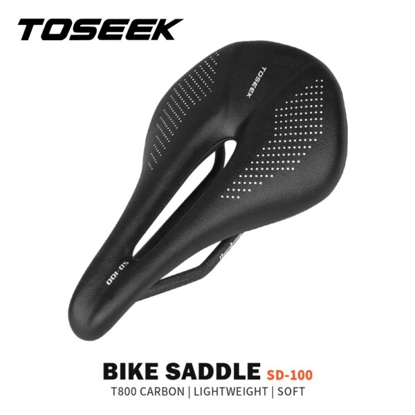 TOSEEK-sillín íntegramente de carbono para bicicleta de montaña/carretera, asiento de bicicleta de 143/155MM, cojines de cuero y carbono súper ligeros, rieles de carbono de 135g