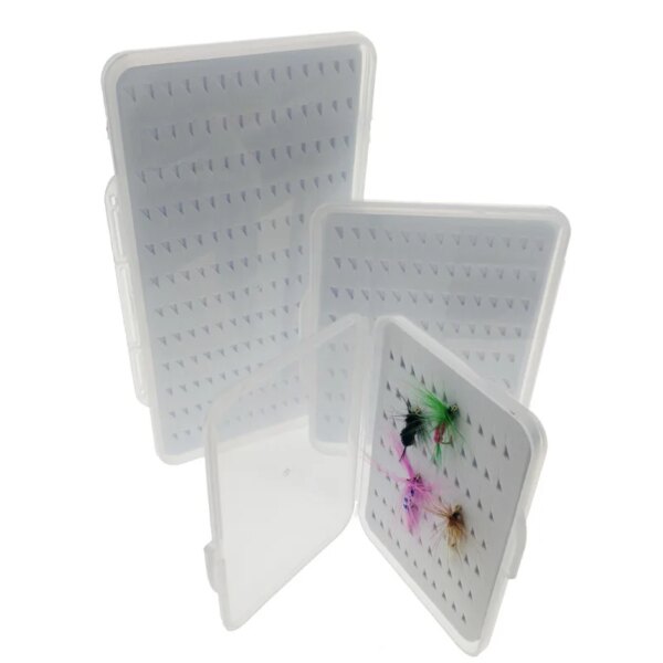 Caja de anzuelo transparente y delgada, impermeable, señuelo de la pesca con mosca, cebo, trucha, moscas, caja de almacenamiento, contenedor, aparejos de pesca